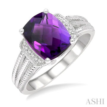 Silver Amethyst & Diamond Ring